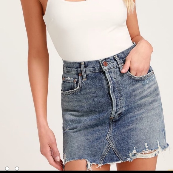 Agolde ‘Quinn’ high rise Distressed denim mini skirt size 26 - Picture 1 of 6